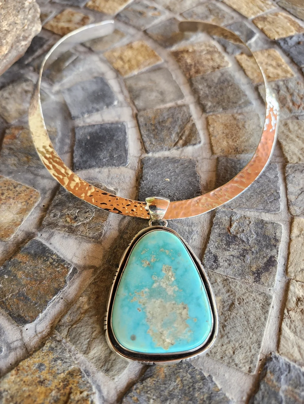 Sterling Silver Navajo SIGNED Huge Turquoise Necklace - Picture 16 of 17